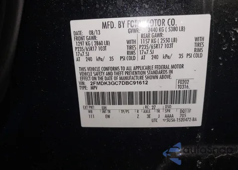 2013 Ford Edge Se из США, поврежденный, VIN 2FMDK3GC7DBC91612